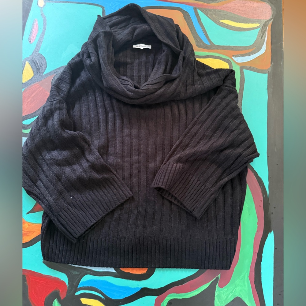 WeWoreWhat Black Knit Oversized Turtleneck Sweater Chic Office Minimalist